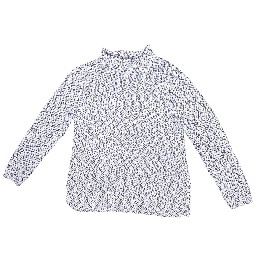 Talbots Sweater M Blue White Marled‎ Mock Roll Neck Chunky Shaker Knit Coastal